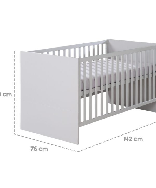 roba® Babymöbel-Set Lea - modernes schlichtes Babyzimmer Set aus Holz, (2-teiliges Set, Wickelkommode & Babybett 70 x 140 cm höhenverstellbar, Schlupfsprossen), Modernes Kinderzimmer mit Griffen aus Massivholz- Beige / Grau - Image 6