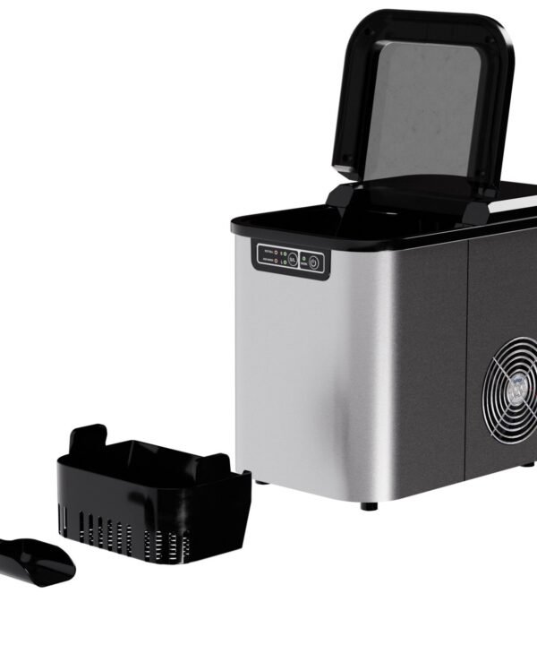 TroniTechnik Eiswürfelmaschine Eiswürfelmaschine Ice Maker Eiswürfelbereiter inkl. Schaufel, Behälter, 2,2 Liter Wassertank, 12kg/24h, Würfelgrößen S/L, 150W, silber - Image 9