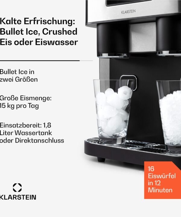 Klarstein Eiswürfelmaschine Eiszeit Crush, Eiswürfelmaschine mit Crushed Ice Eiswürfelbereiter Ice Cube Maker - Image 3