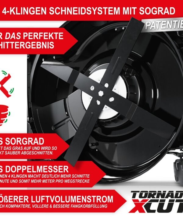 Onbest Benzinrasenmäher mit Antrieb Tornado X-Cut 5in1 Doppelmesser, 51 cm Schnittbreite, 6,5 PS, Mulchkit, Sograd-Lüfterrad - Image 2