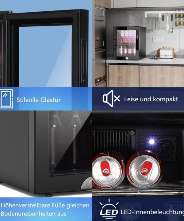 oyajia Getränkekühlschrank Table Top Kühlschrank 45 cm hoch, 40 cm breit, 39 cm hoch, 46.5 cm breit, Mini Kühlschrank Bierkühlschrank klein Getränkekühlschrank mit Glastür - Image 3