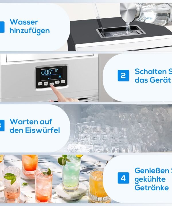 HOMCOM Eiswürfelmaschine Freistehender industrieller Eiswürfelbereiter mit digitaler Steuerung, 4 kg Eisspeicher, 30 kg,24 Stunden für Zuhause - Image 9