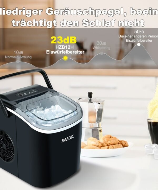 7MAGIC Eiswürfelmaschine 1,2L Eiswürfelbereiter, 9 Eiswürfel in 6 Min, 12kg/24h, LCD Display, leise Eiswürfel Maschine - Image 6