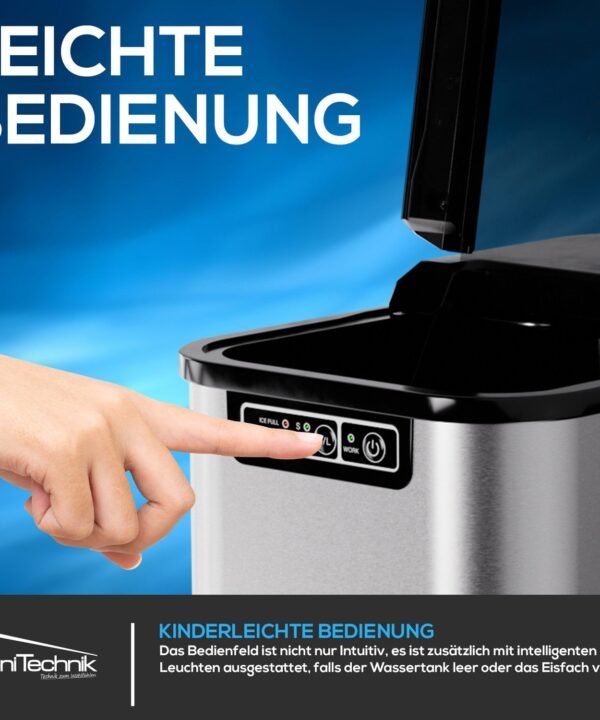 TroniTechnik Eiswürfelmaschine Eiswürfelmaschine Ice Maker Eiswürfelbereiter inkl. Schaufel, Behälter, 2,2 Liter Wassertank, 12kg/24h, Würfelgrößen S/L, 150W, silber - Image 4