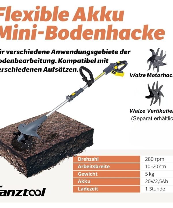 Fanztool Akku-Motorhacke 15B FANZTOOL 20V Motorhacke Bodenhacke Gartenhacke Kultivator, Akku Gartenfräse, Akku Motorfräse - Image 3