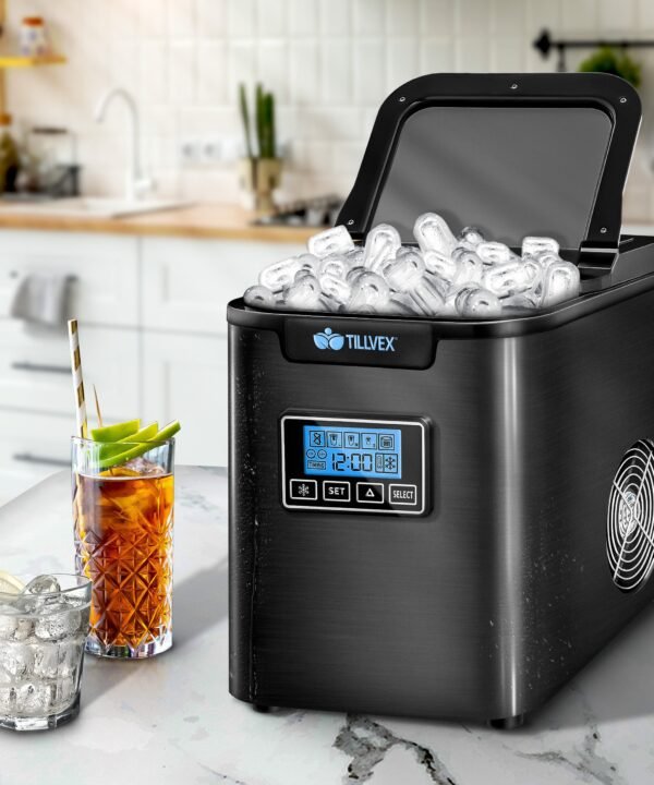 tillvex Eiswürfelmaschine Ice Maker 12 kg - 24 h Edelstahl, Mit Timer & LCD-Display, 2,2L Wassertank & Selbstreinigungsfunktion, 3 Eiswürfel Größen - Image 7