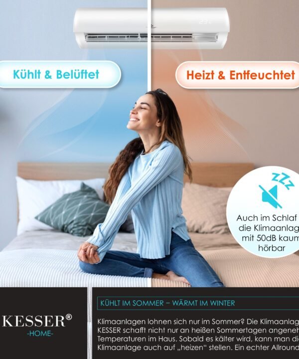 KESSER Split-Klimagerät Klimaanlage Set Split - mit WiFi/App Funktion Klimagerät 12000 BTU/h, Kühlen A++/ Heizen A+ - 3400 Watt Kältemittel R32 - Image 7