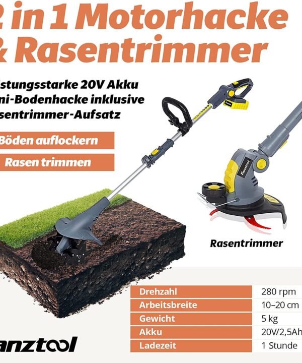 Fanztool Akku-Motorhacke FANZTOOL 20V Motorhacke Mini-Bodenhacke Bodenfräse Gartenhacke, Kombi-Set, Akku Gartenfräse, Akku Motorfräse - Image 3