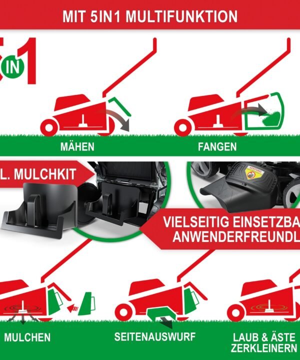 Onbest Benzinrasenmäher mit Antrieb Tornado X-Cut 5in1 Doppelmesser, 51 cm Schnittbreite, 6,5 PS, Mulchkit, Sograd-Lüfterrad - Image 7