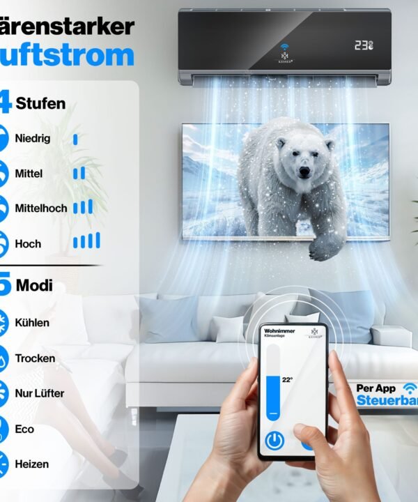 KESSER Split-Klimagerät Klimaanlage Set Split - mit WiFi/App Funktion Klimagerät 9000 BTU/h, Kühlen A++/ Heizen A+ - 2.600 Watt Kältemittel R32 - Image 7