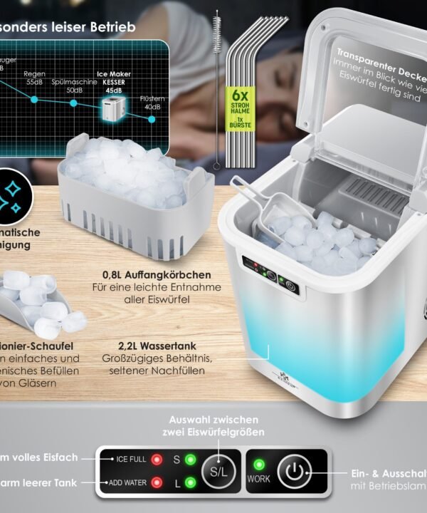 KESSER Eiswürfelmaschine, Eiswürfelbereiter Eiswürfelmaschine Edelstahl Ice Maker - Image 6