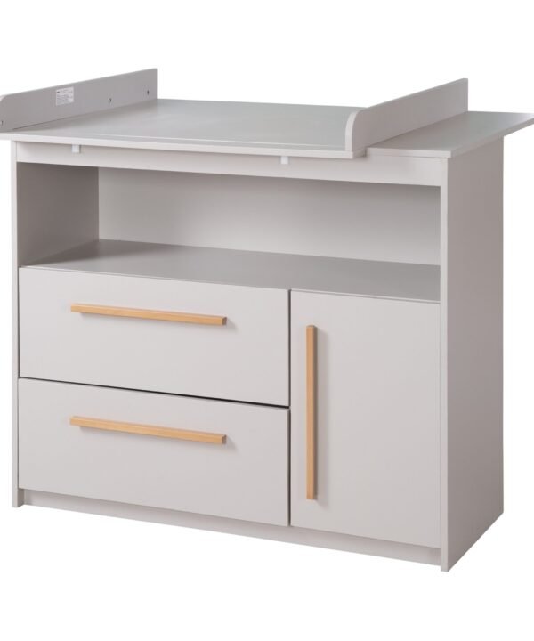 roba® Babymöbel-Set Lea - modernes schlichtes Babyzimmer Set aus Holz, (2-teiliges Set, Wickelkommode & Babybett 70 x 140 cm höhenverstellbar, Schlupfsprossen), Modernes Kinderzimmer mit Griffen aus Massivholz- Beige / Grau - Image 7