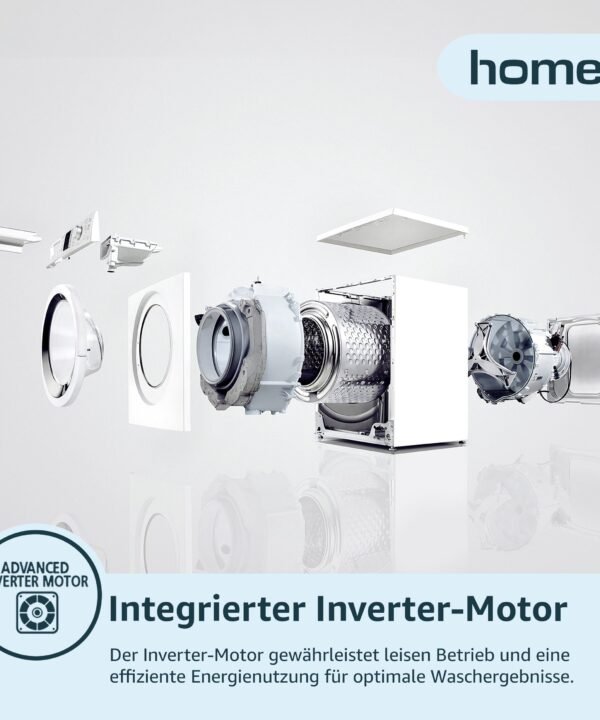 homeX Waschmaschine WF612C-W, 6 kg, 1200 U/min, Frontlader, Inverter Motor, Schontrommel, Leise & Effizient, 6kg, weiß - Image 4