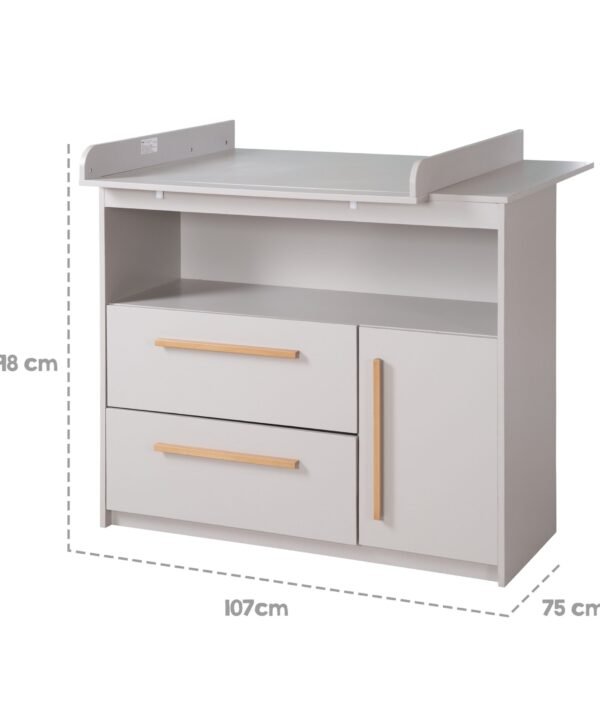 roba® Babymöbel-Set Lea - modernes schlichtes Babyzimmer Set aus Holz, (2-teiliges Set, Wickelkommode & Babybett 70 x 140 cm höhenverstellbar, Schlupfsprossen), Modernes Kinderzimmer mit Griffen aus Massivholz- Beige / Grau - Image 5