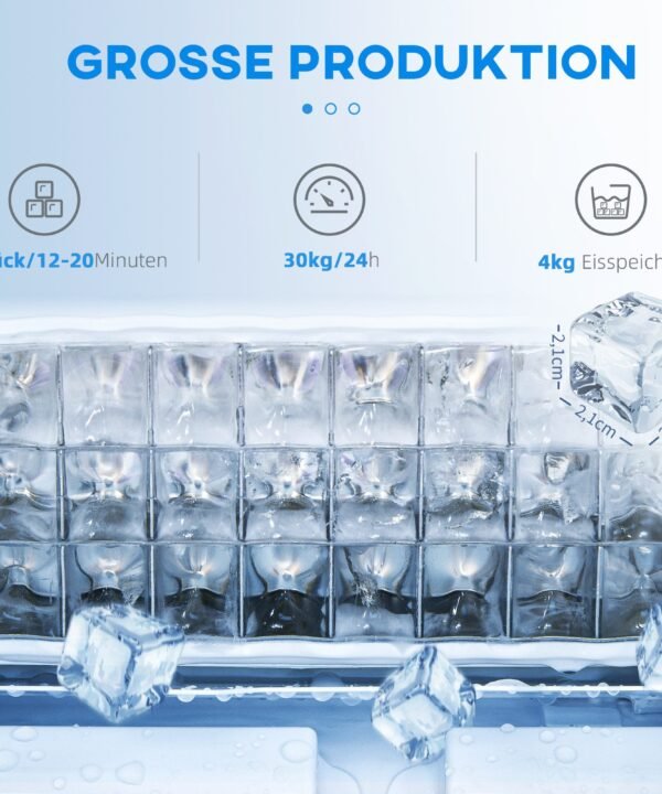 HOMCOM Eiswürfelmaschine Freistehender industrieller Eiswürfelbereiter mit digitaler Steuerung, 4 kg Eisspeicher, 30 kg,24 Stunden für Zuhause - Image 4