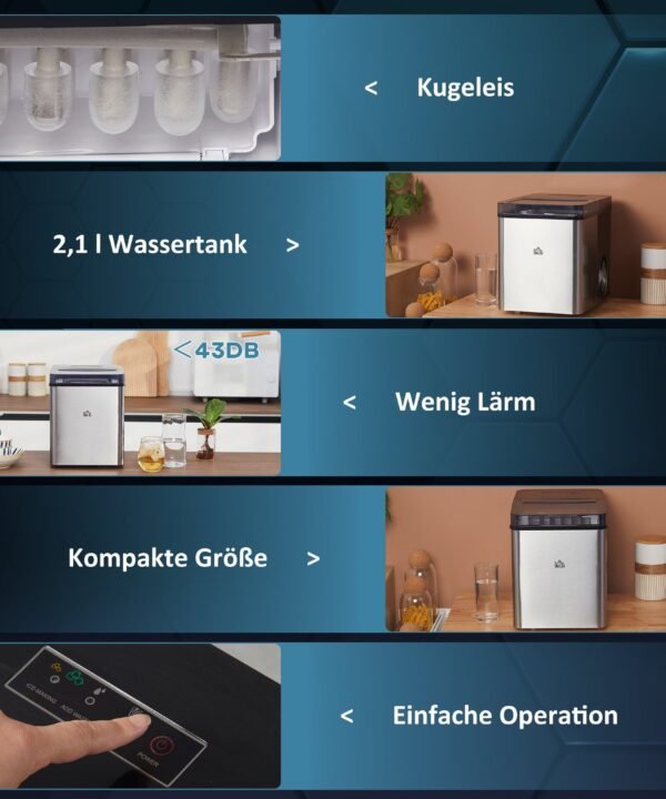 HOMCOM Eiswürfelmaschine Eiswürfelbereiter, 5 kg/24h 1,6 L, Ice Maker mit 2,1 L Wassertank, BxLxH: 37,5x25,2x31,2 cm, Schwarz - Image 8