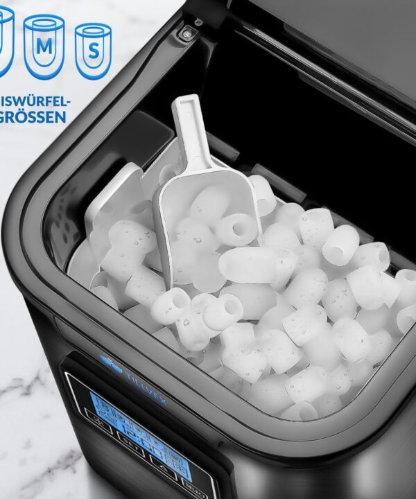 tillvex Eiswürfelmaschine Ice Maker 12 kg - 24 h Edelstahl, Mit Timer & LCD-Display, 2,2L Wassertank & Selbstreinigungsfunktion, 3 Eiswürfel Größen - Image 4