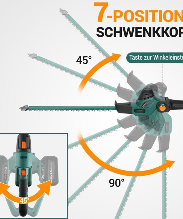 TLGREEN Akku-Heckenschere,Teleskop-Heckenschere Akku, Winkelverstellbare Heckenschere, bis 4,00 m Arbeitshöhe, mit 20V 4,0Ah Li-Ion Akku/Ladegerät, Akku Strauchschere - Image 3