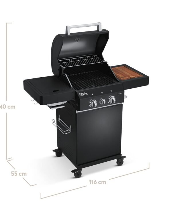 BURNHARD Gasgrill Fred Jr., 2-Brenner, 900 Grad Infrarot-Keramikbrenner, Series 3, 10,5 kW, Gusseisenrost - Black Series, Pulverbeschichteter Stahl - Image 2
