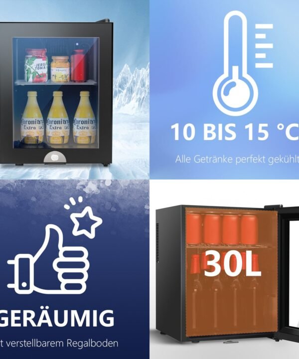 oyajia Getränkekühlschrank Table Top Kühlschrank 45 cm hoch, 40 cm breit, 39 cm hoch, 46.5 cm breit, Mini Kühlschrank Bierkühlschrank klein Getränkekühlschrank mit Glastür - Image 2