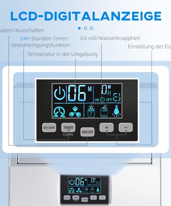 HOMCOM Eiswürfelmaschine Freistehender industrieller Eiswürfelbereiter mit digitaler Steuerung, 4 kg Eisspeicher, 30 kg,24 Stunden für Zuhause - Image 5