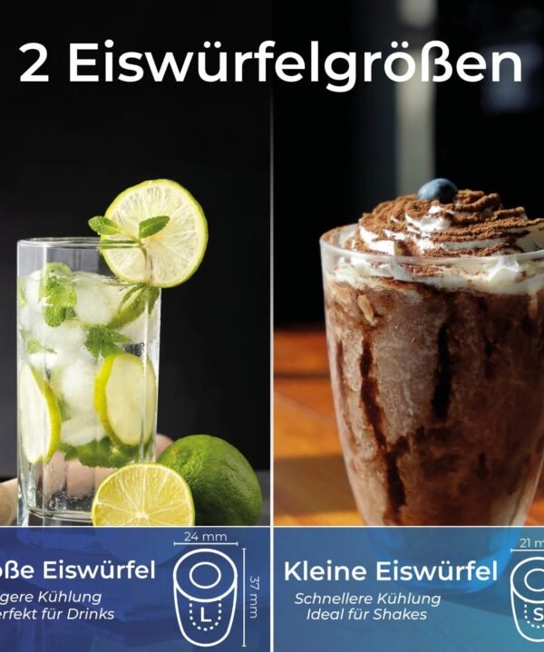 KLAMER Eiswürfelmaschine 10 Eiswürfel in 7-9 Minuten, 15 kg Eiswürfel pro Tag, 2 Eiswürfelgröß…, 120W, 2,1L Wassertank, Signallampe, Auto-Reinigung, mit Eisschaufel - Image 5