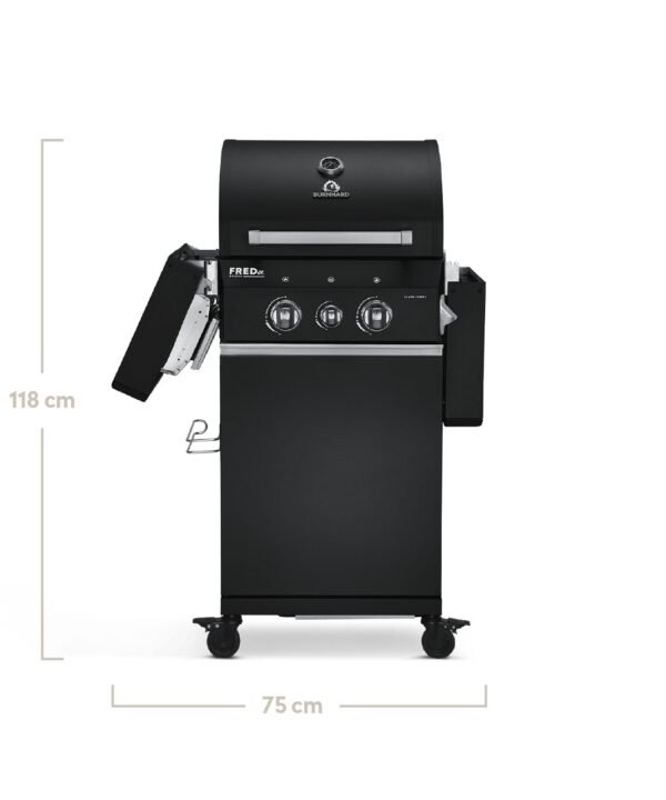 BURNHARD Gasgrill Fred Jr., 2-Brenner, 900 Grad Infrarot-Keramikbrenner, Series 3, 10,5 kW, Gusseisenrost - Black Series, Pulverbeschichteter Stahl - Image 3