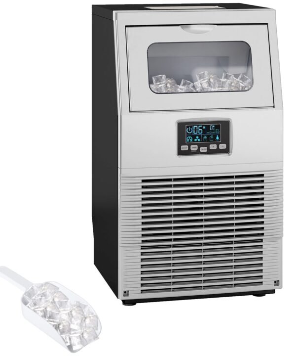 HOMCOM Eiswürfelmaschine Freistehender industrieller Eiswürfelbereiter mit digitaler Steuerung, 4 kg Eisspeicher, 30 kg,24 Stunden für Zuhause