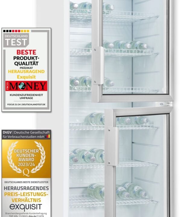 exquisit Getränkekühlschrank GKS350-2-GT-280D weiss, 173 cm hoch, 60 cm breit, 320 L Volumen, Getränkekühlschrank mit Glastür, LED - Image 2