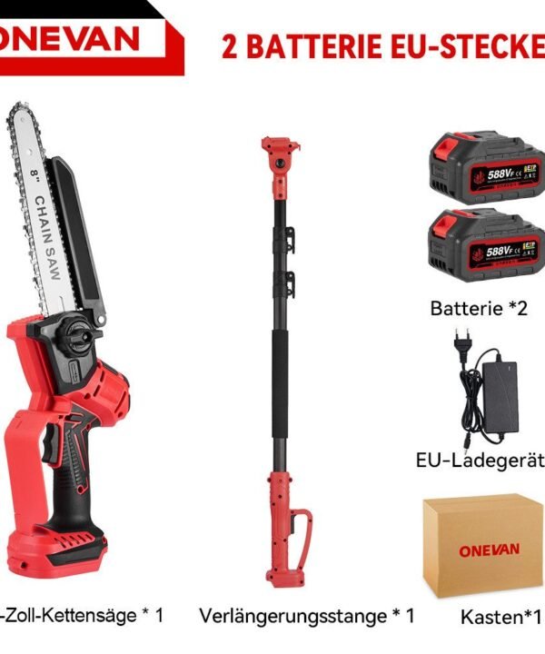 ONEVAN Akku-Hochentaster 8 Zoll Mini Kettensäge 2-In-1 Bürstenlose Teleskop Kettensäge, bis 2,01 m Arbeitshöhe, mit 2X Akku, 180° Abwinkelbarer,bis zu 2.01 m Arbeitslänge - Image 11