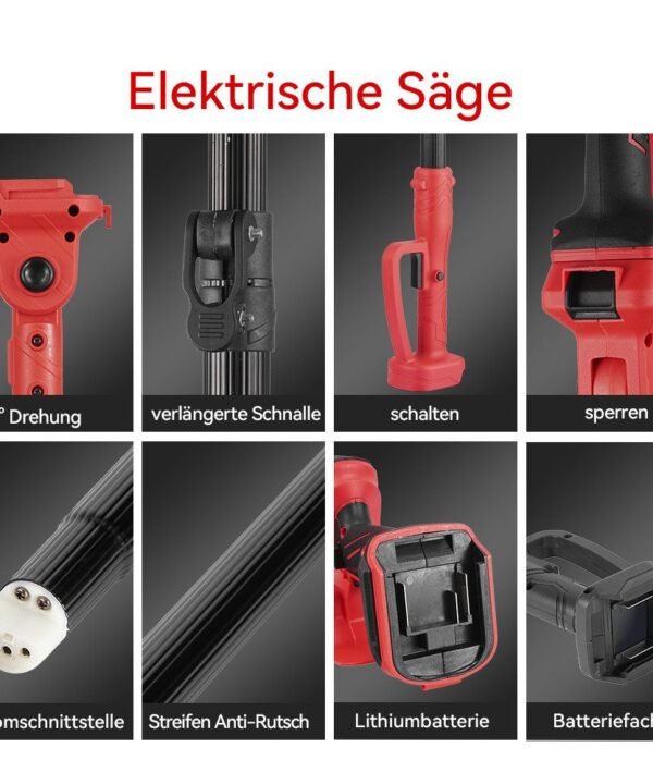 ONEVAN Akku-Hochentaster 8 Zoll Mini Kettensäge 2-In-1 Bürstenlose Teleskop Kettensäge, bis 2,01 m Arbeitshöhe, mit 2X Akku, 180° Abwinkelbarer,bis zu 2.01 m Arbeitslänge - Image 5