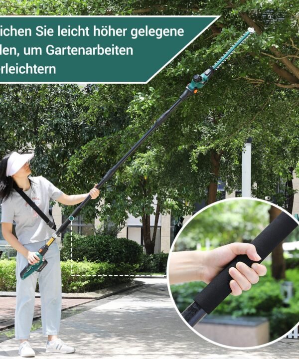 TLGREEN Akku-Heckenschere,Teleskop-Heckenschere Akku, Winkelverstellbare Heckenschere, bis 4,00 m Arbeitshöhe, mit 20V 4,0Ah Li-Ion Akku/Ladegerät, Akku Strauchschere - Image 6