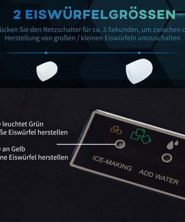 HOMCOM Eiswürfelmaschine Eiswürfelbereiter, 5 kg/24h 1,6 L, Ice Maker mit 2,1 L Wassertank, BxLxH: 37,5x25,2x31,2 cm, Schwarz - Image 5
