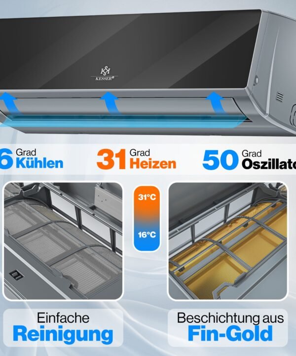 KESSER Split-Klimagerät Klimaanlage Set Split - mit WiFi/App Funktion Klimagerät 9000 BTU/h, Kühlen A++/ Heizen A+ - 2.600 Watt Kältemittel R32 - Image 3