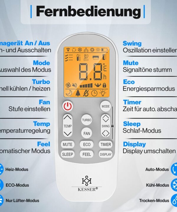 KESSER Split-Klimagerät Klimaanlage Set Split - mit WiFi/App Funktion Klimagerät 9000 BTU/h, Kühlen A++/ Heizen A+ - 2.600 Watt Kältemittel R32 - Image 8