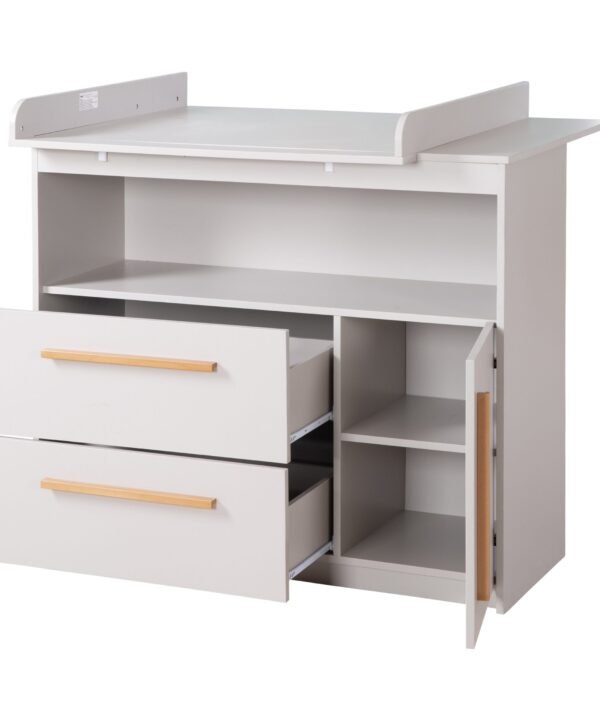 roba® Babymöbel-Set Lea - modernes schlichtes Babyzimmer Set aus Holz, (2-teiliges Set, Wickelkommode & Babybett 70 x 140 cm höhenverstellbar, Schlupfsprossen), Modernes Kinderzimmer mit Griffen aus Massivholz- Beige / Grau - Image 8