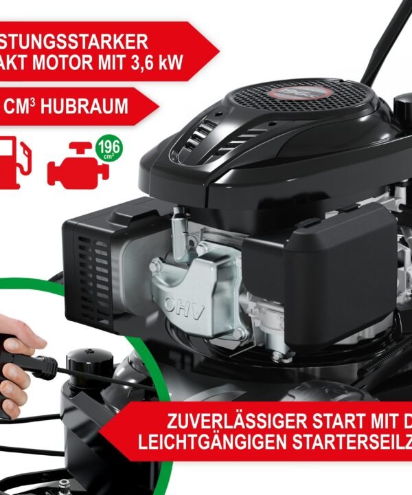 Onbest Benzinrasenmäher mit Antrieb Tornado X-Cut 5in1 Doppelmesser, 51 cm Schnittbreite, 6,5 PS, Mulchkit, Sograd-Lüfterrad - Image 3