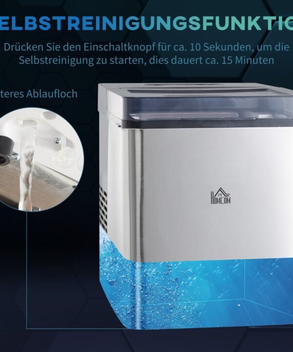 HOMCOM Eiswürfelmaschine Eiswürfelbereiter, 5 kg/24h 1,6 L, Ice Maker mit 2,1 L Wassertank, BxLxH: 37,5x25,2x31,2 cm, Schwarz - Image 6