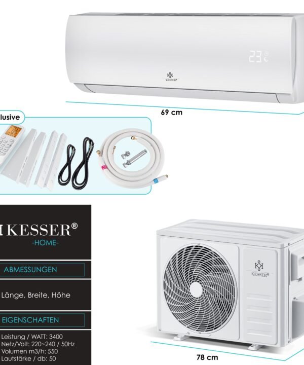 KESSER Split-Klimagerät Klimaanlage Set Split - mit WiFi/App Funktion Klimagerät 12000 BTU/h, Kühlen A++/ Heizen A+ - 3400 Watt Kältemittel R32 - Image 8