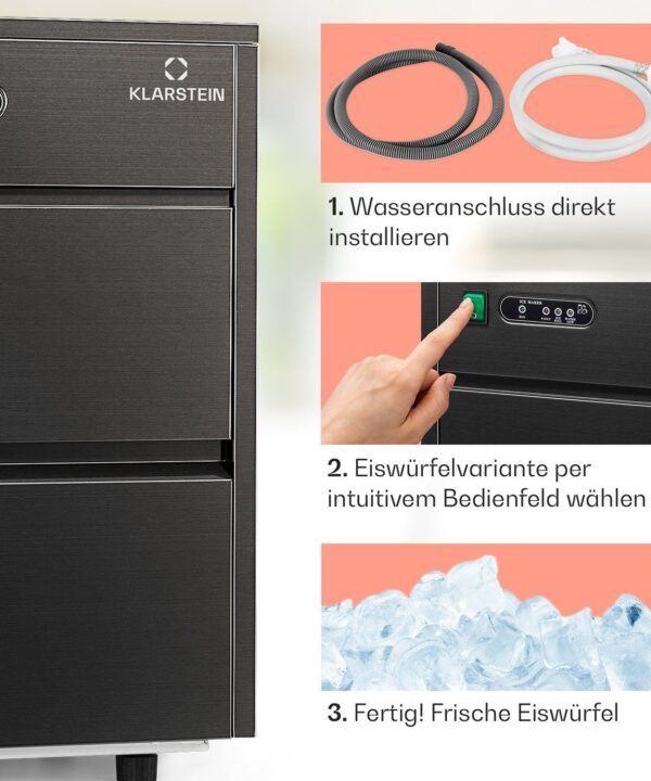 Klarstein Eiswürfelmaschine Powericer, Eiswürfelbereiter Elektrisch Ice maker 20kg /Tag 1,8 L LED - Image 4